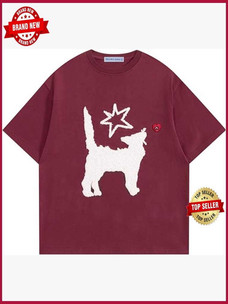 Unisex Cartoon Cat Star Tee Oversized Cotton Summer Short Sleeve